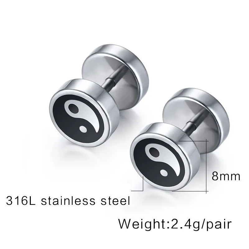 Yin and Yang Stud Earrings for Men