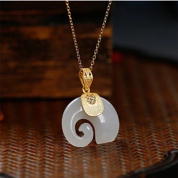 Sheena Natural Stone Jade Elephant Pendant 18K Gold Plated Chain