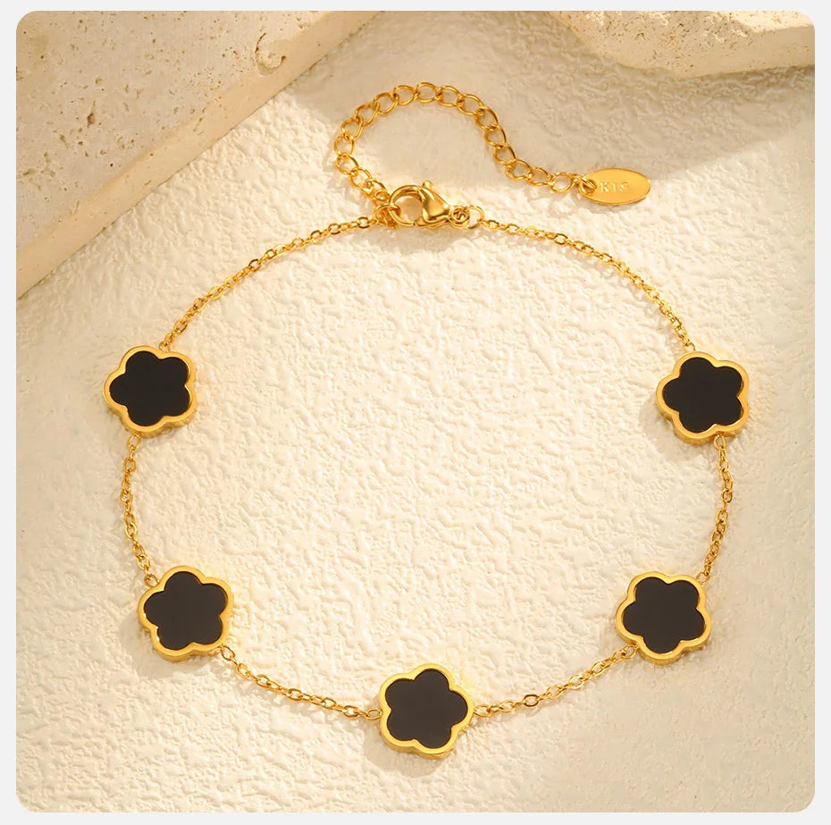 Five Leaf Flower Anklet Stainless Steel
