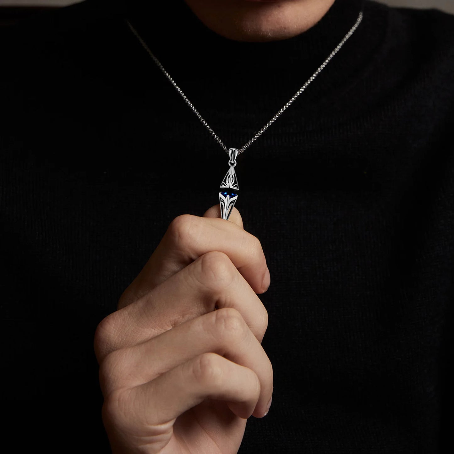 Poseidon Blue Stone Necklace for Men Stainless Steel