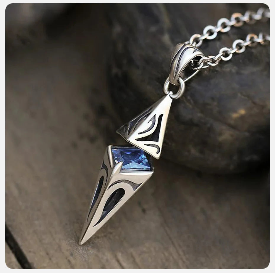 Poseidon Blue Stone Necklace for Men Stainless Steel