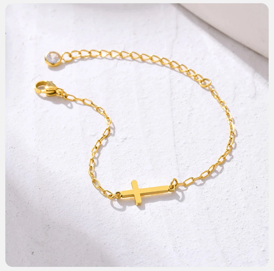 Maisie Stainless Steel Bracelet Cross with Zircon Tail