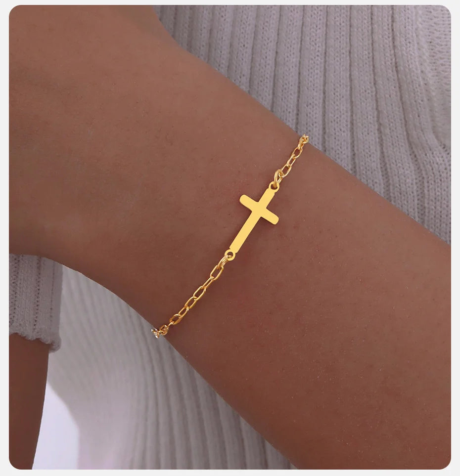 Maisie Stainless Steel Bracelet Cross with Zircon Tail