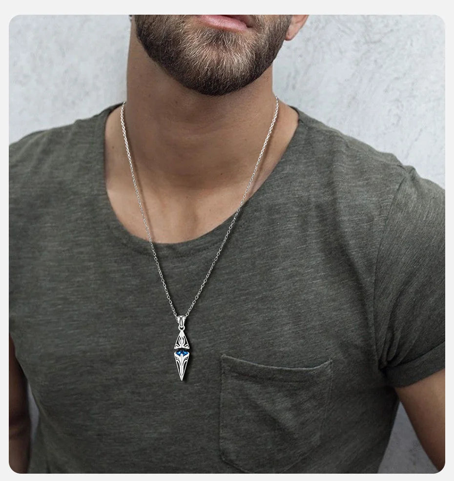 Poseidon Blue Stone Necklace for Men Stainless Steel