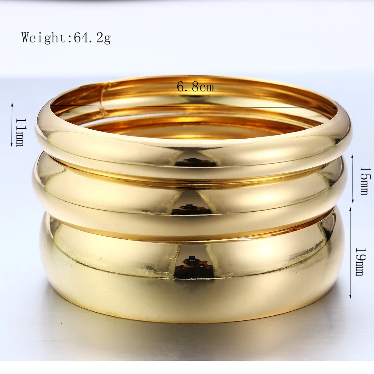 Laura 3 Pcs/Set Classic Gold Colour Wide Bangles
