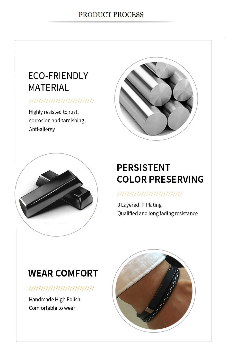 Genuine Leather Bracelets for Men with Stainless Steel Bar