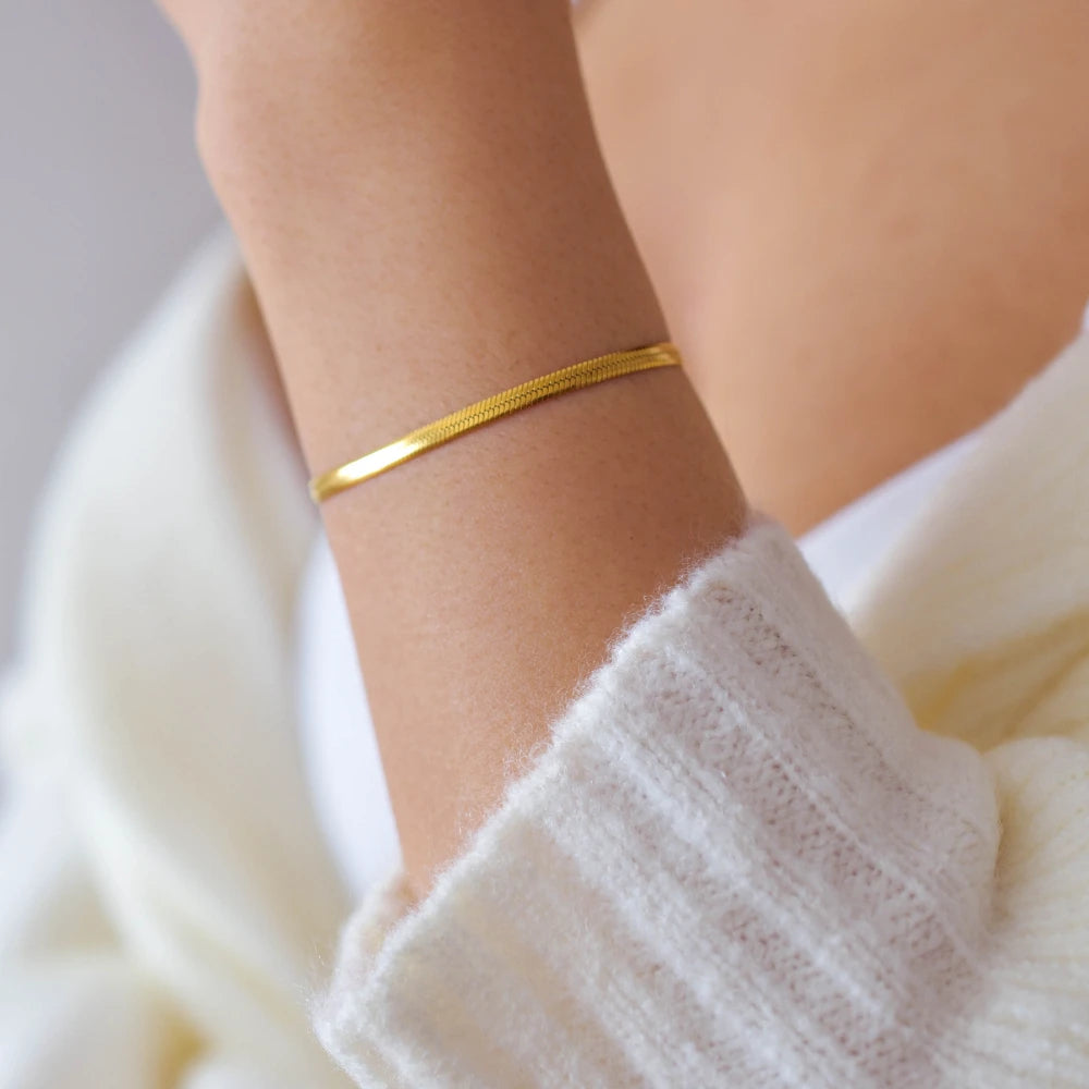 Dimitra Herringbone Bracelet Flat Snake Chain