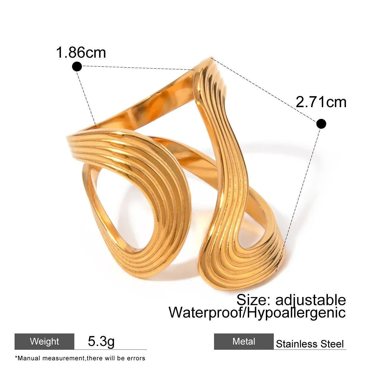 Geometric 18K Gold Plated Ring for Women