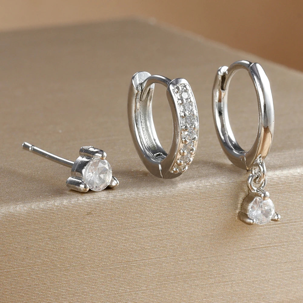 3 Piece Stainless Steel Round Star Drop Earrings