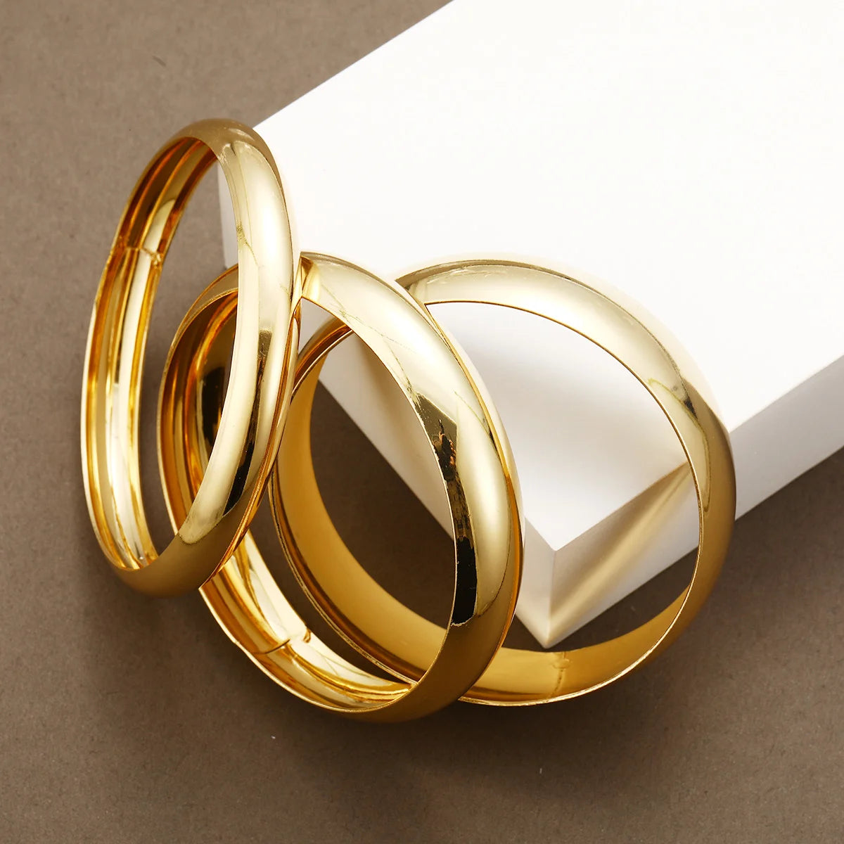 Laura 3 Pcs/Set Classic Gold Colour Wide Bangles