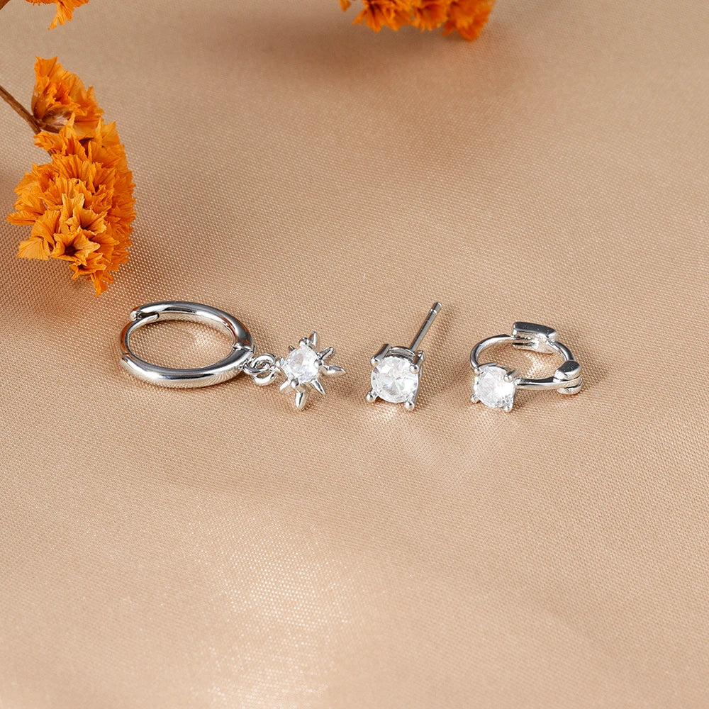 3 Piece Stainless Steel Round Star Drop Earrings