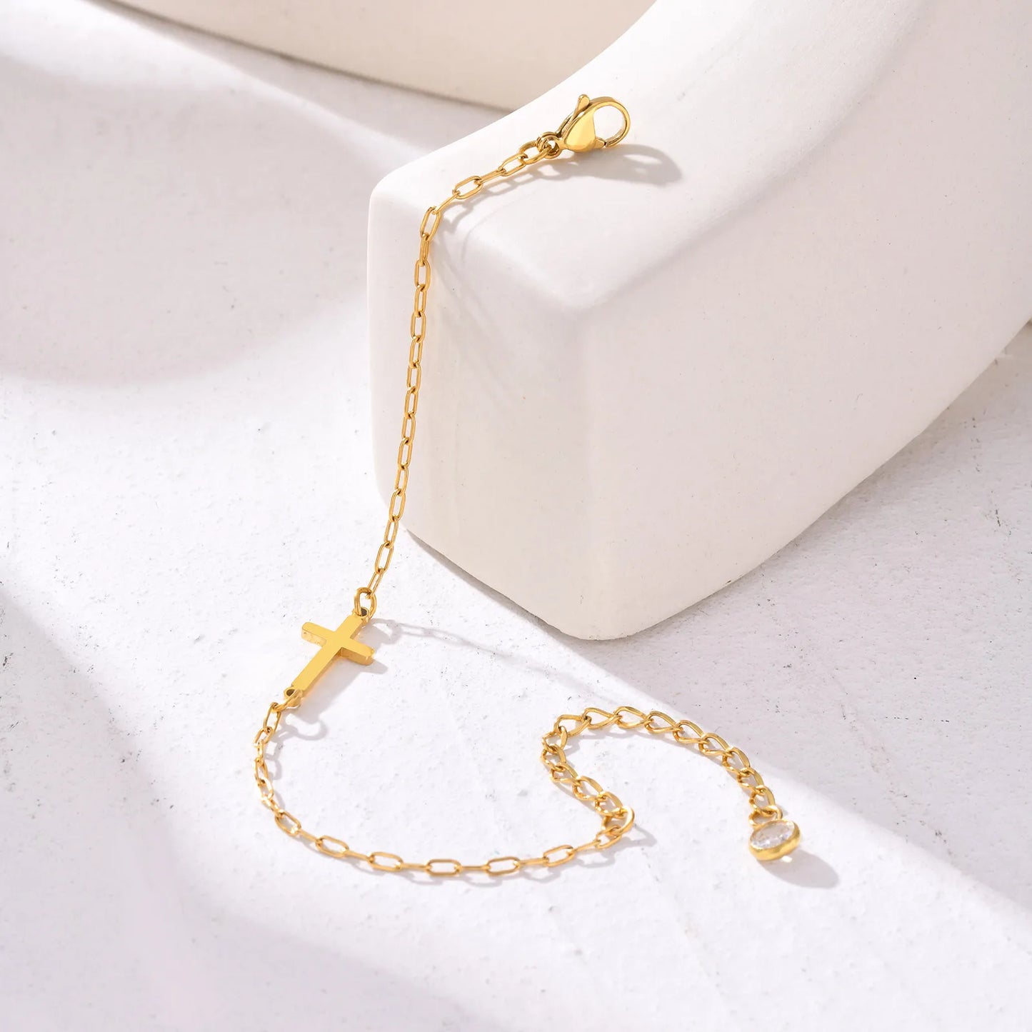 Maisie Stainless Steel Bracelet Cross with Zircon Tail