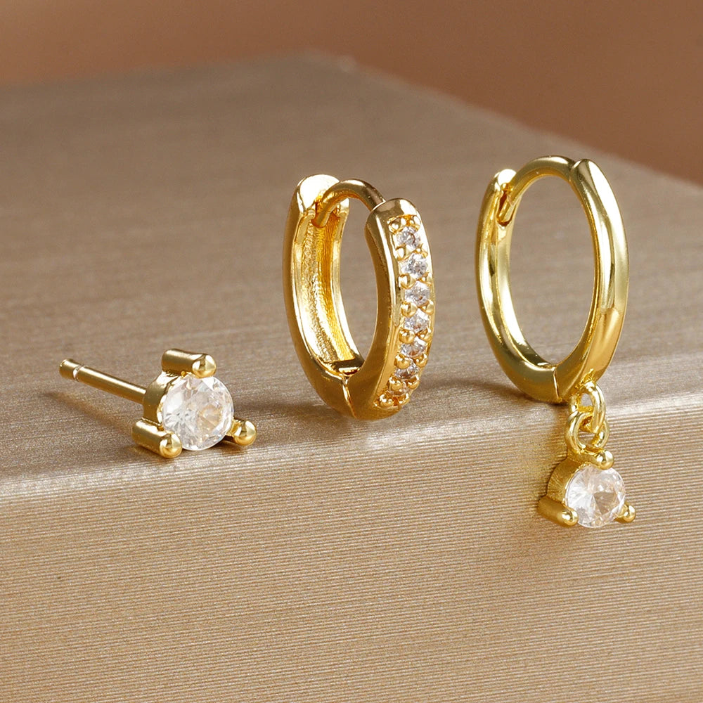 3 Piece Stainless Steel Round Star Drop Earrings