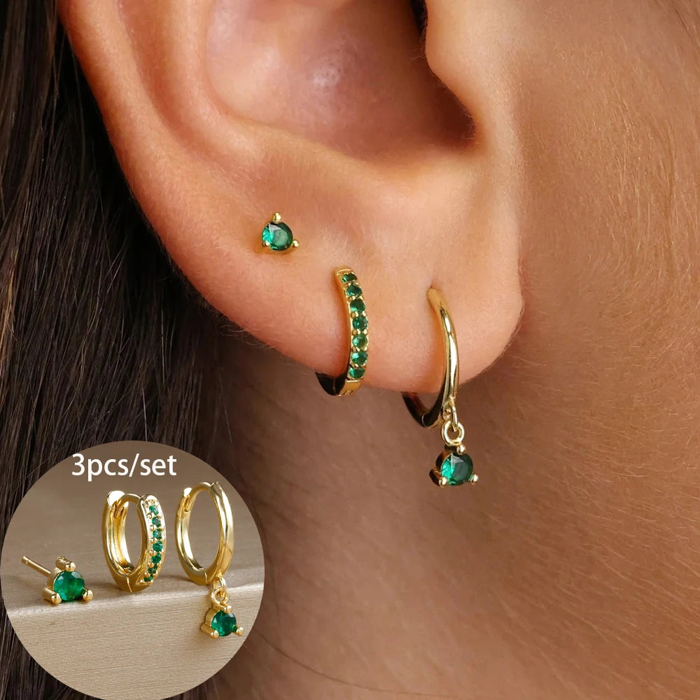 3 Piece Stainless Steel Round Star Drop Earrings