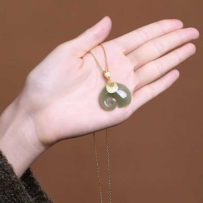 Sheena Natural Stone Jade Elephant Pendant 18K Gold Plated Chain