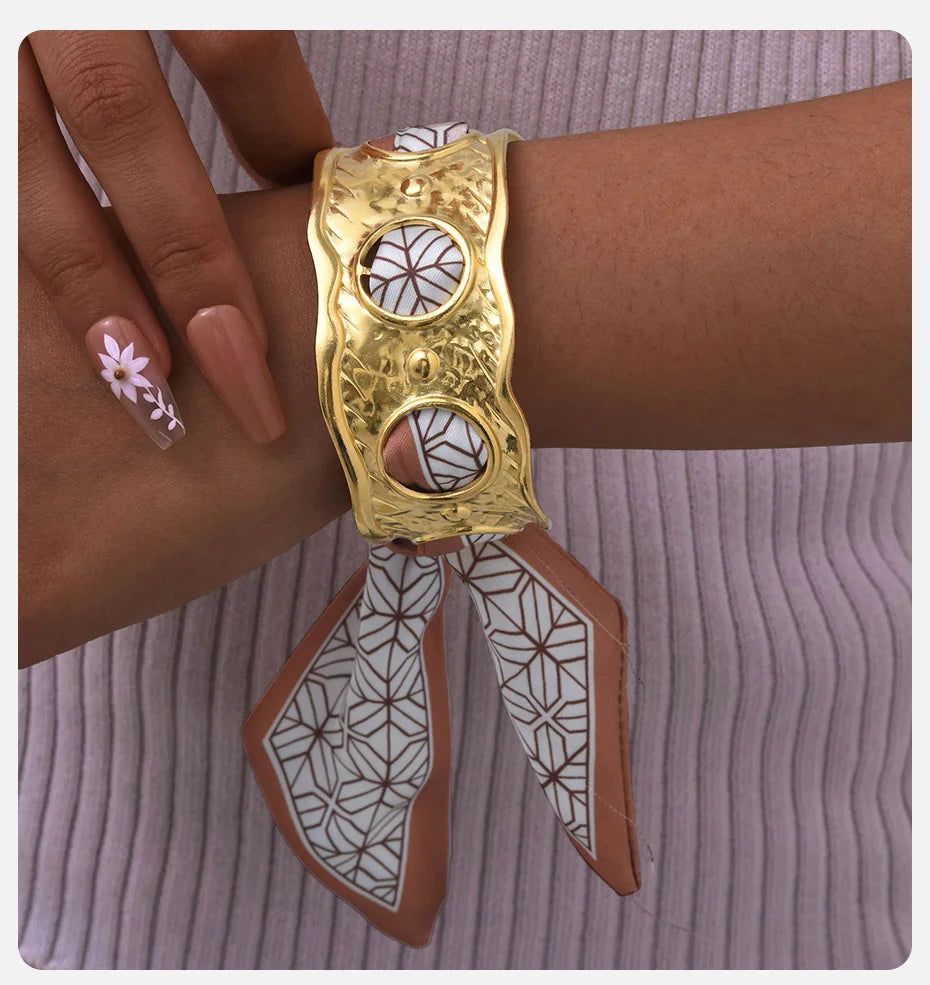 Lilly Silk Scarf Bangles With Pattern Stainless Steel