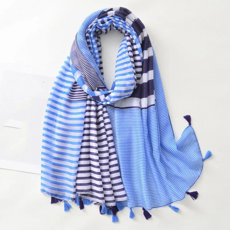 Luxury Scarf Soft Cotton Navy stripes