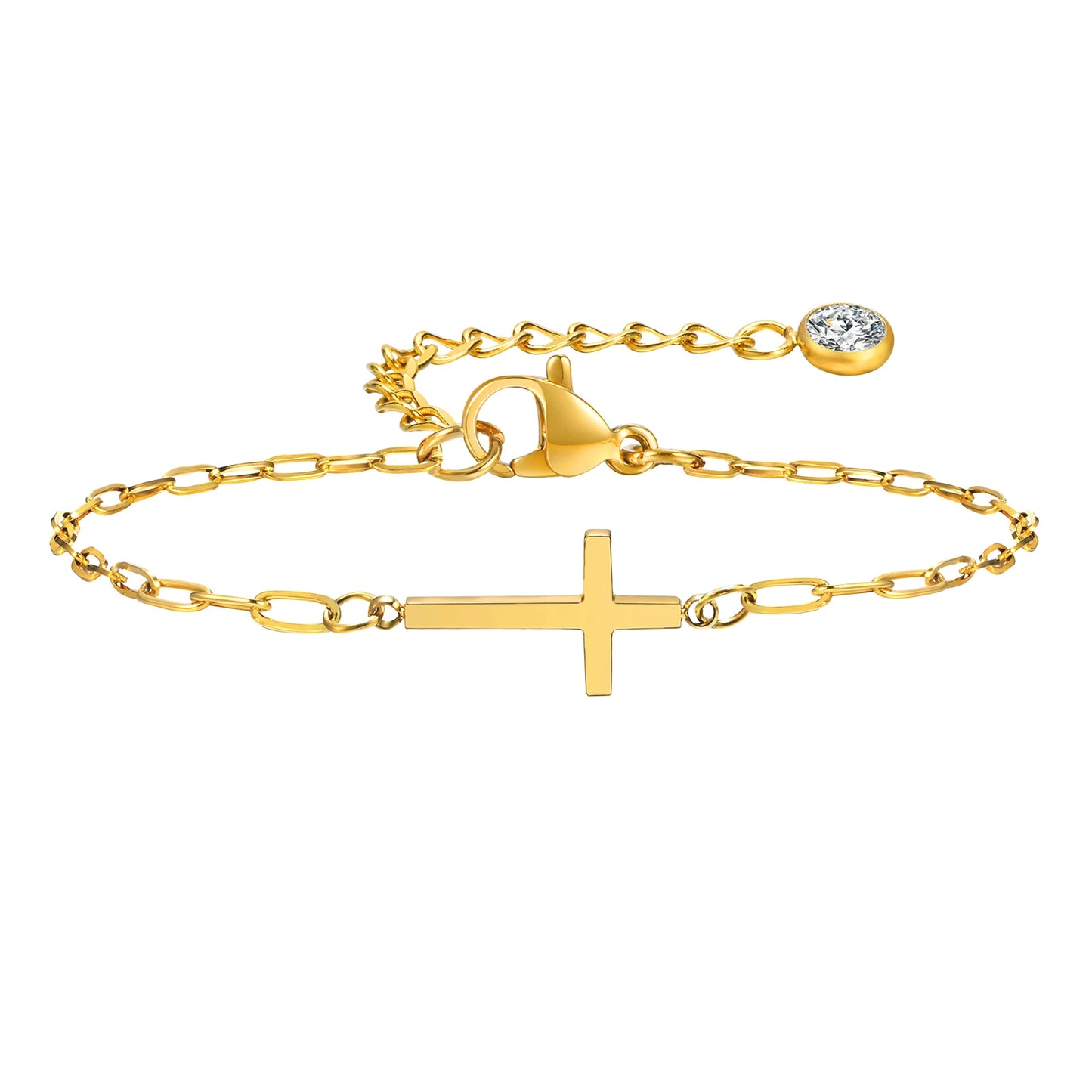 Maisie Stainless Steel Bracelet Cross with Zircon Tail