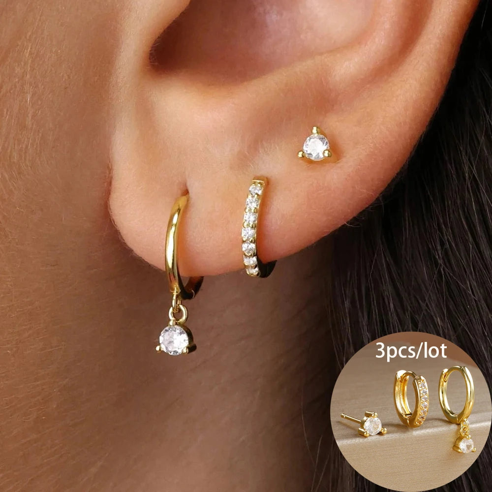 3 Piece Stainless Steel Round Star Drop Earrings