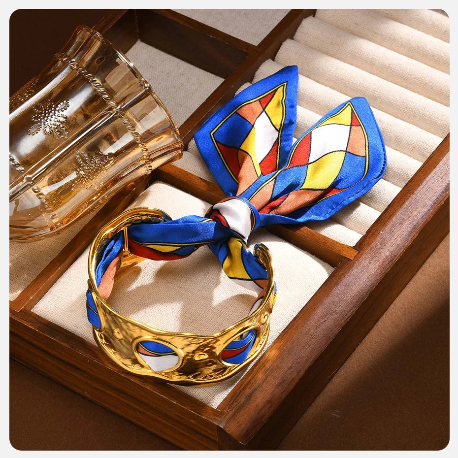 Lilly Silk Scarf Bangles With Pattern Stainless Steel