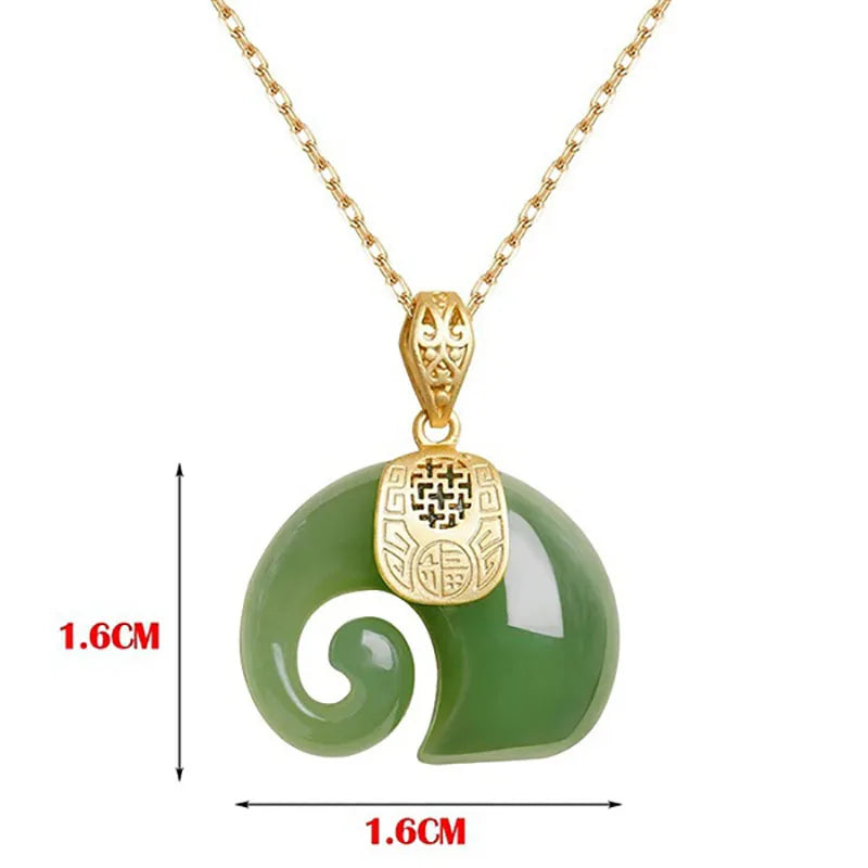 Sheena Natural Stone Jade Elephant Pendant 18K Gold Plated Chain