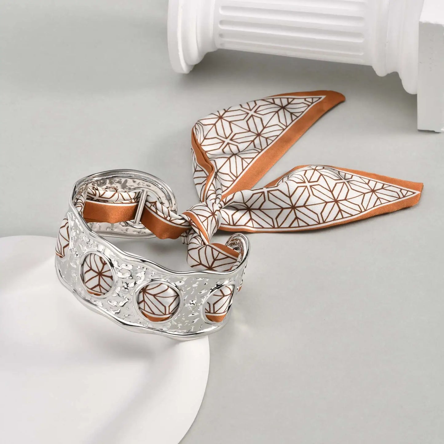 Lilly Silk Scarf Bangles With Pattern Stainless Steel