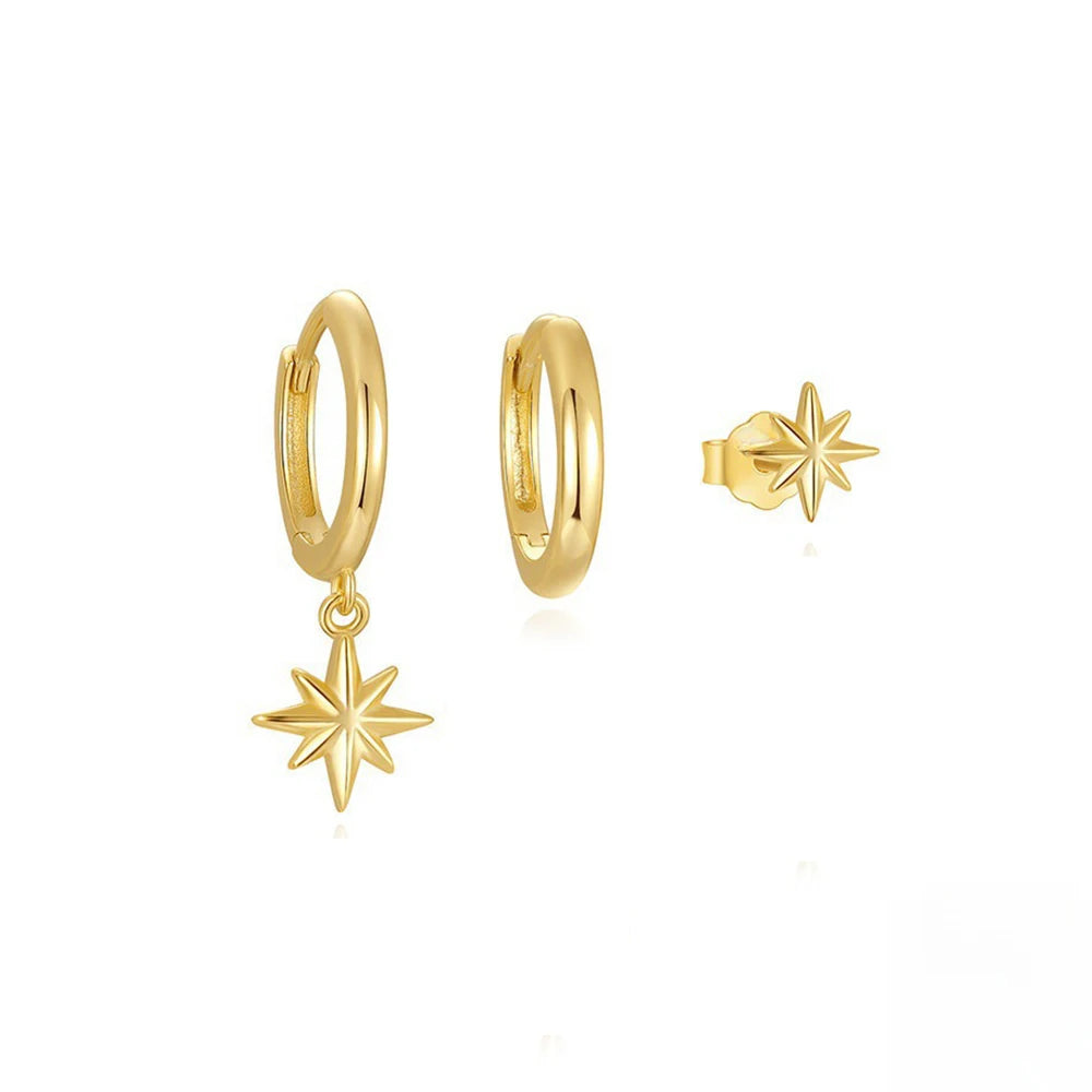 3 Piece Stainless Steel Round Star Drop Earrings
