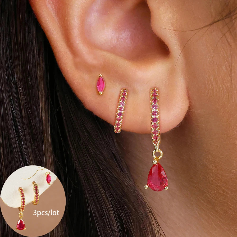 3 Piece Stainless Steel Round Star Drop Earrings