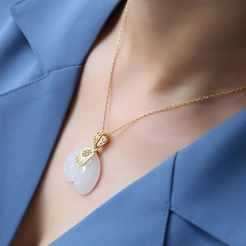 Sheena Natural Stone Jade Elephant Pendant 18K Gold Plated Chain
