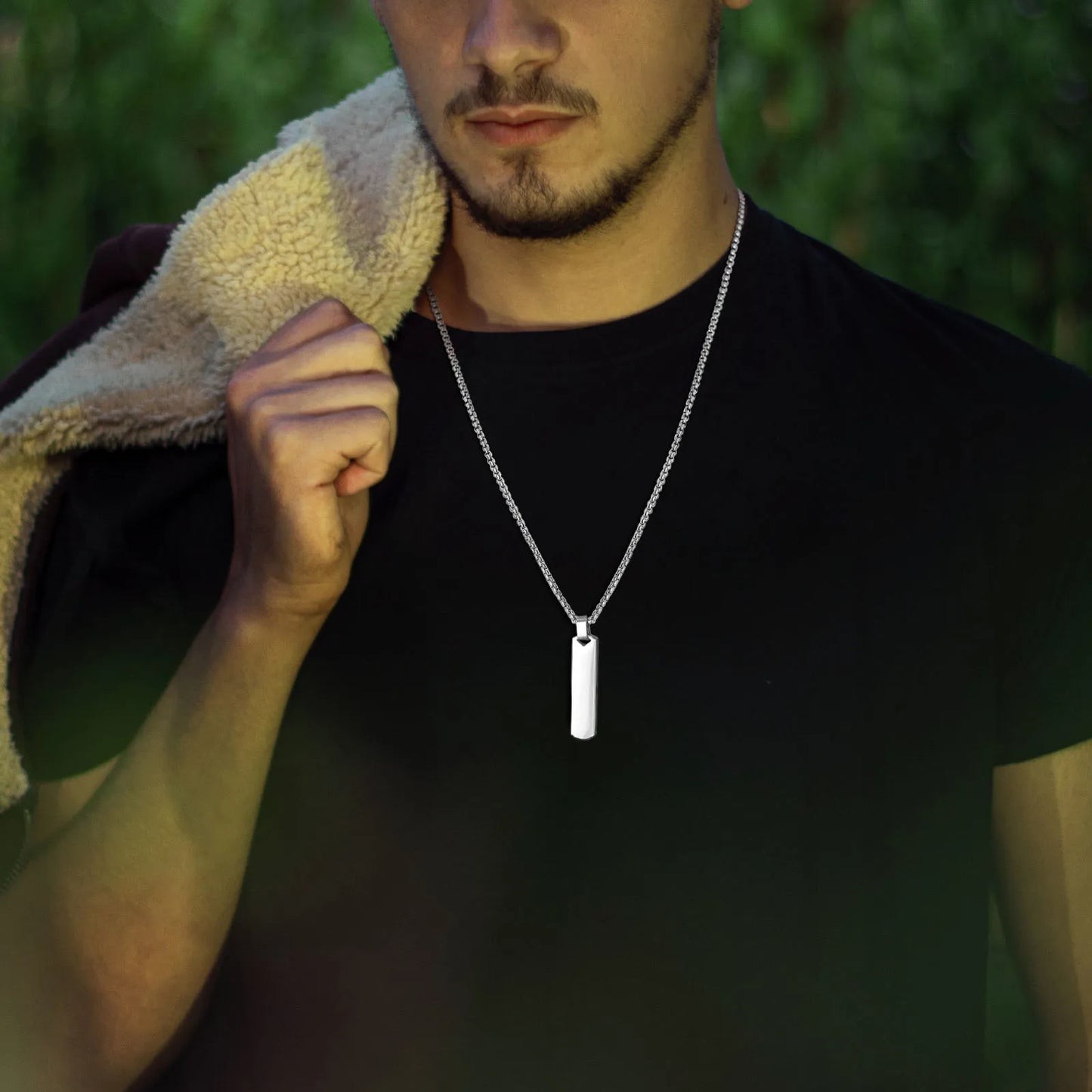 Initial Bar Necklace for Men Silver Colour