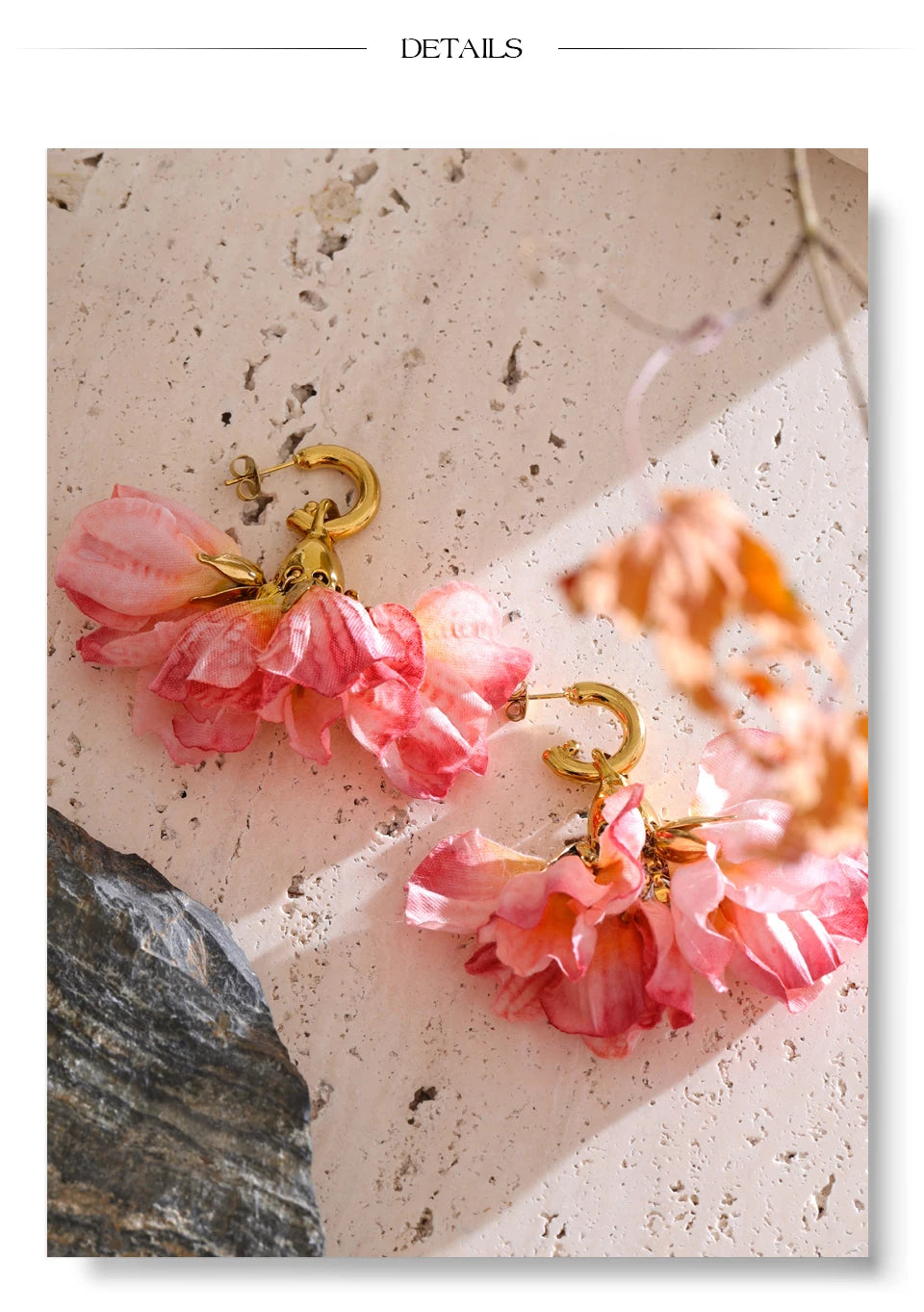 Fairy Romantic Pink Cloth Flower Dangle Earrings