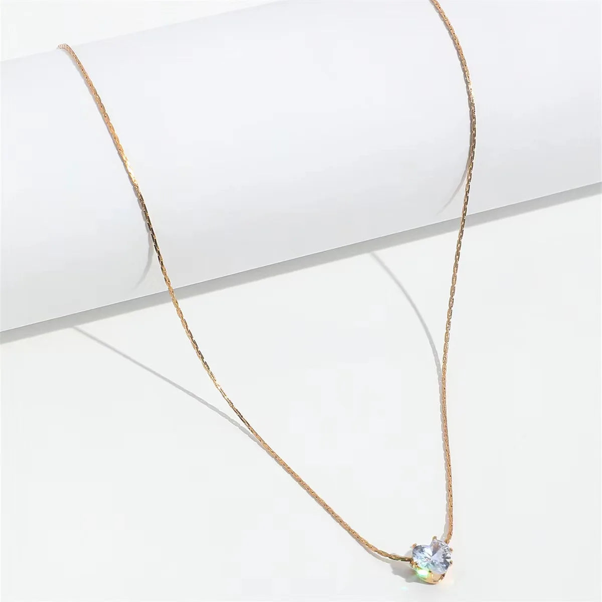 Minimalist Solitaire Zircon Charm Necklace