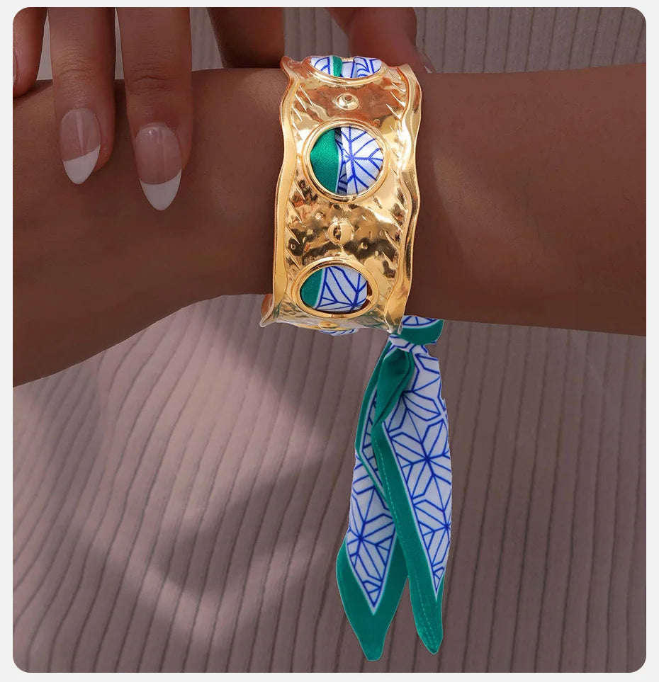 Lilly Silk Scarf Bangles With Pattern Stainless Steel