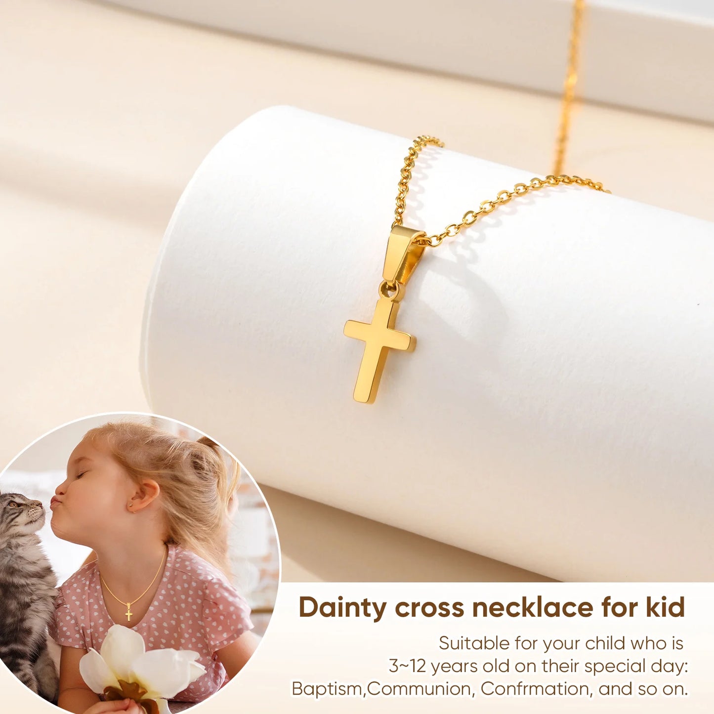 Baby Cross Necklace For Boys Girls Stainless Steel