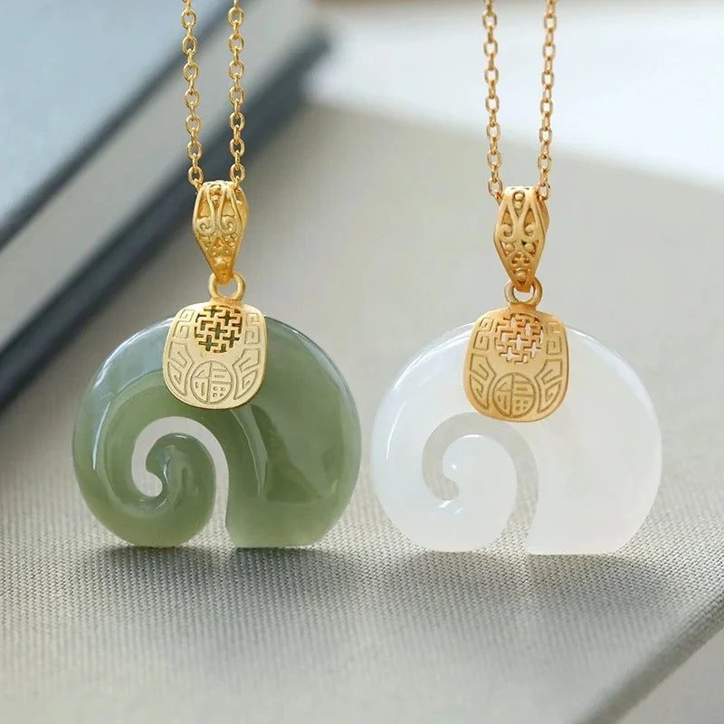 Sheena Natural Stone Jade Elephant Pendant 18K Gold Plated Chain