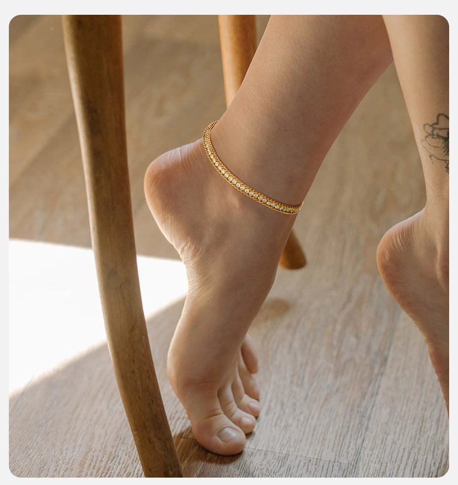 Virgo Stainless Steel White Zircon Anklet