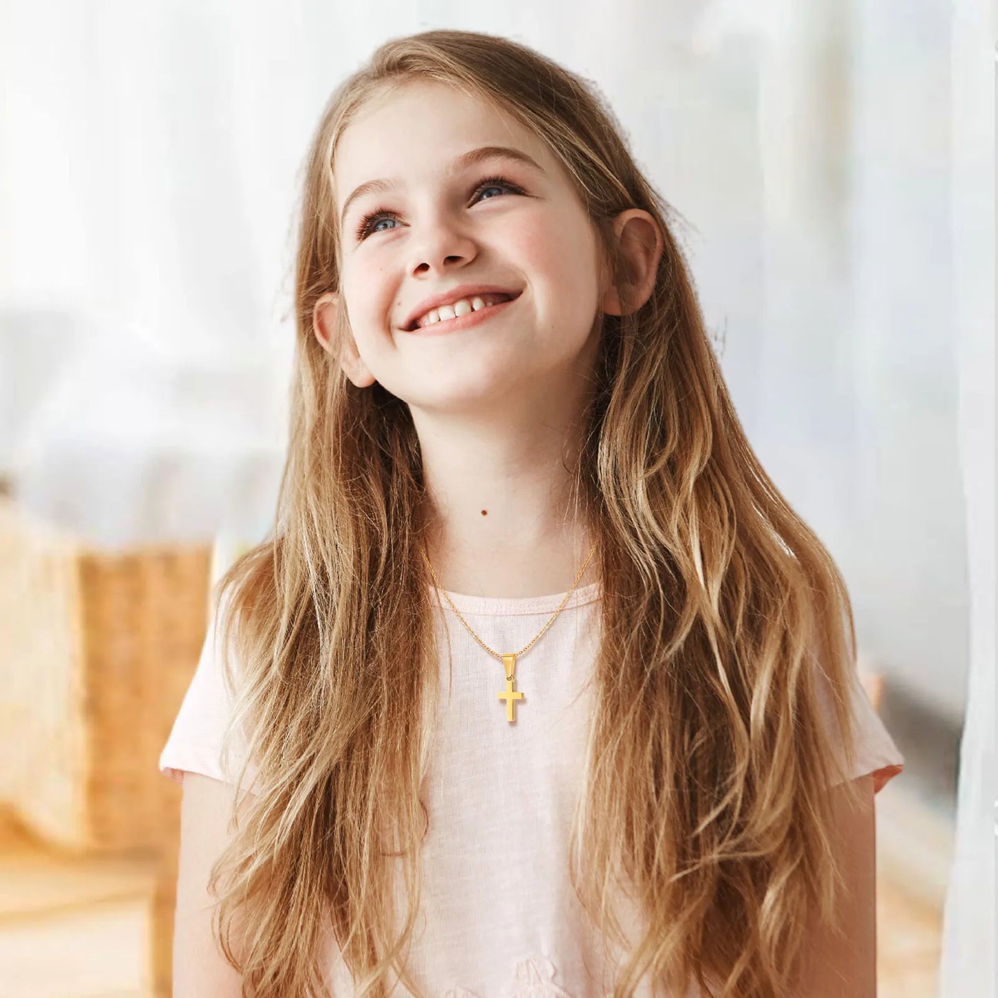 Baby Cross Necklace For Boys Girls Stainless Steel