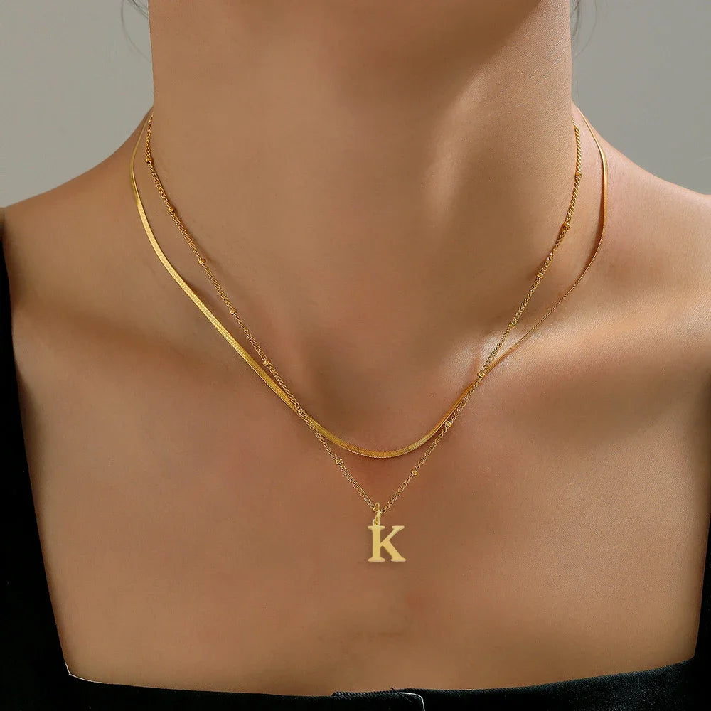 Ariana Double-layer Necklace with initial letter