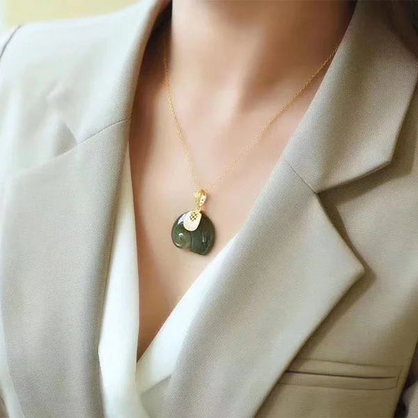 Sheena Natural Stone Jade Elephant Pendant 18K Gold Plated Chain