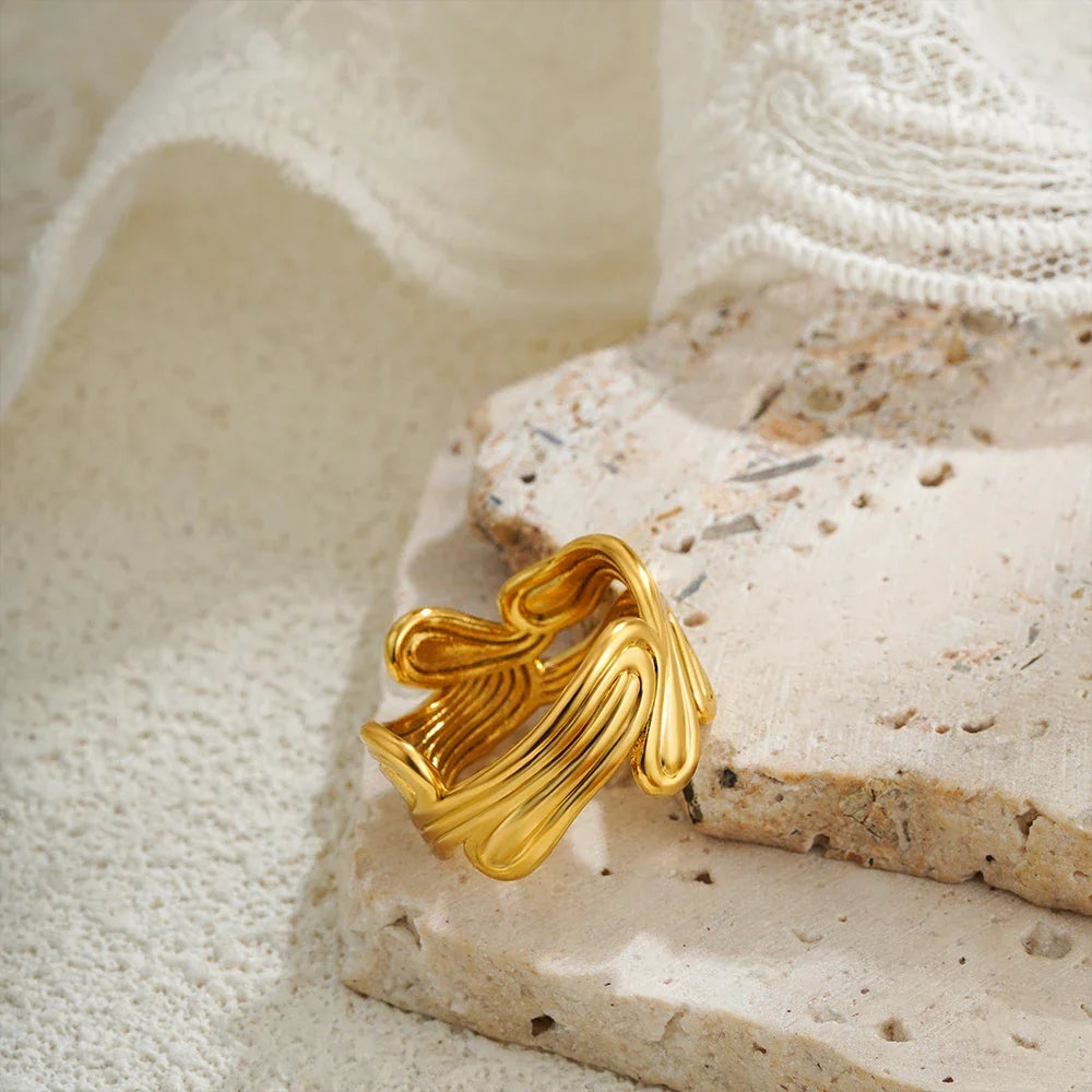Multi Layer Texture Ring (Gold Color Stainless Steel)