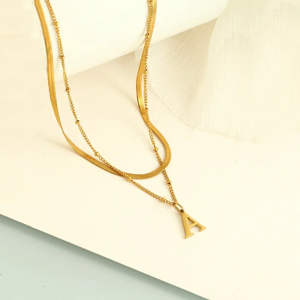 Ariana Double-layer Necklace with initial letter