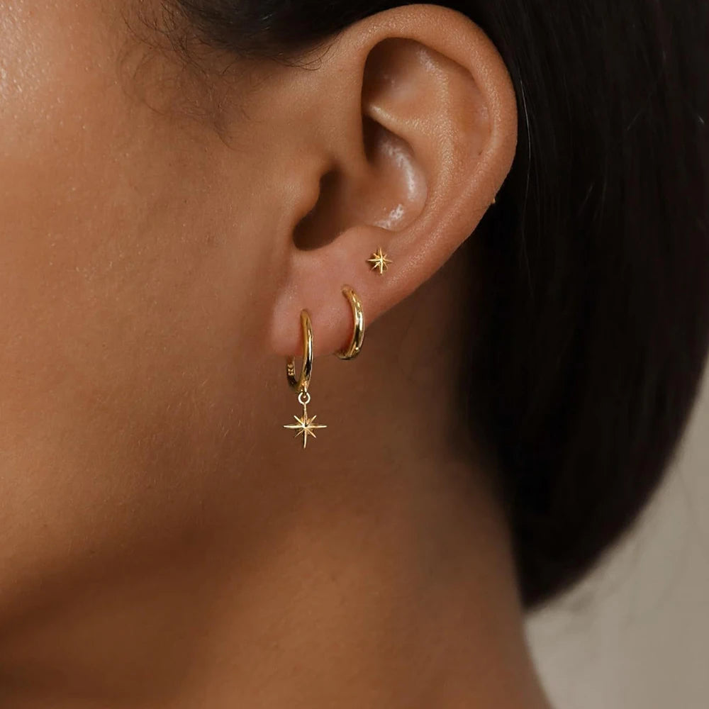 3 Piece Stainless Steel Round Star Drop Earrings