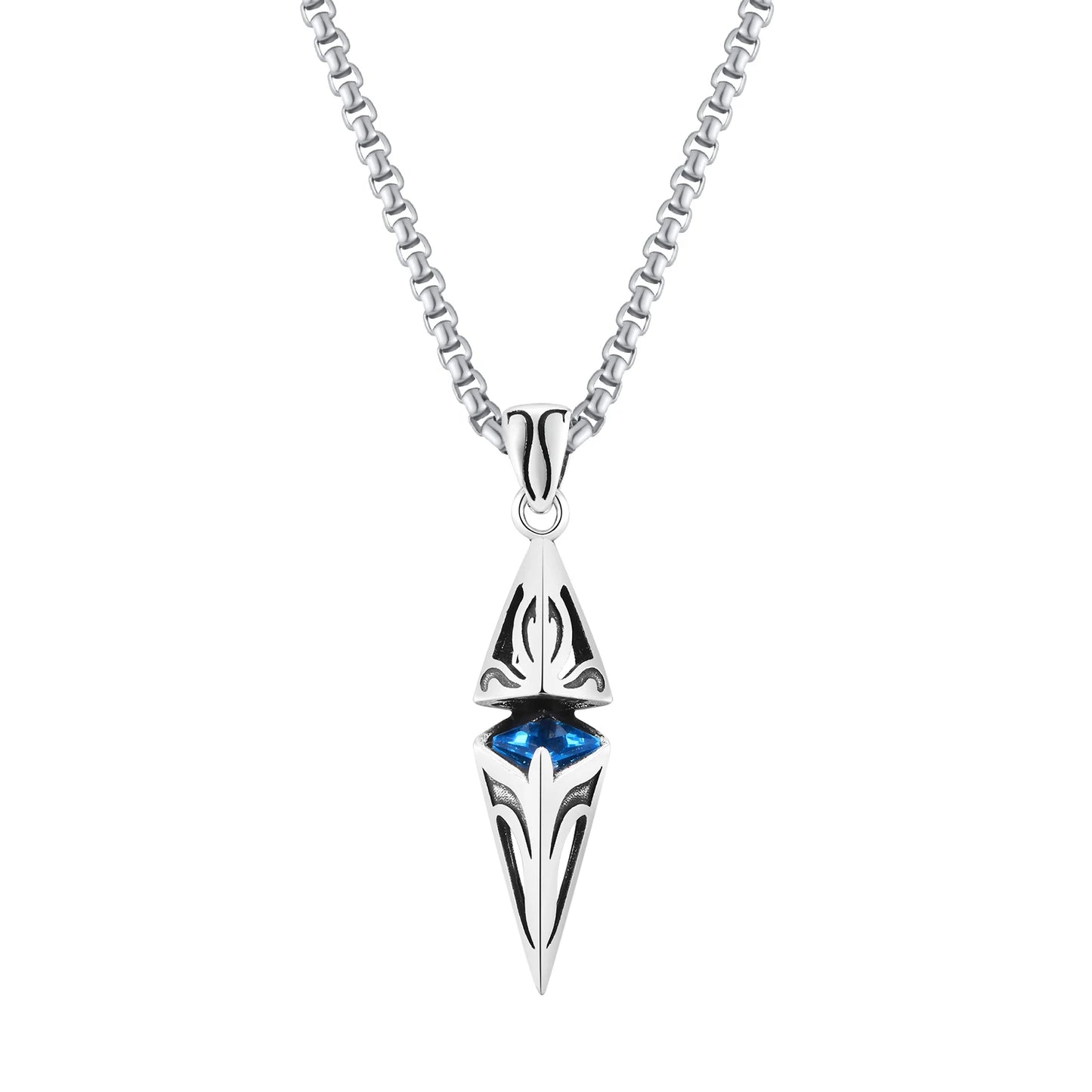 Poseidon Blue Stone Necklace for Men Stainless Steel