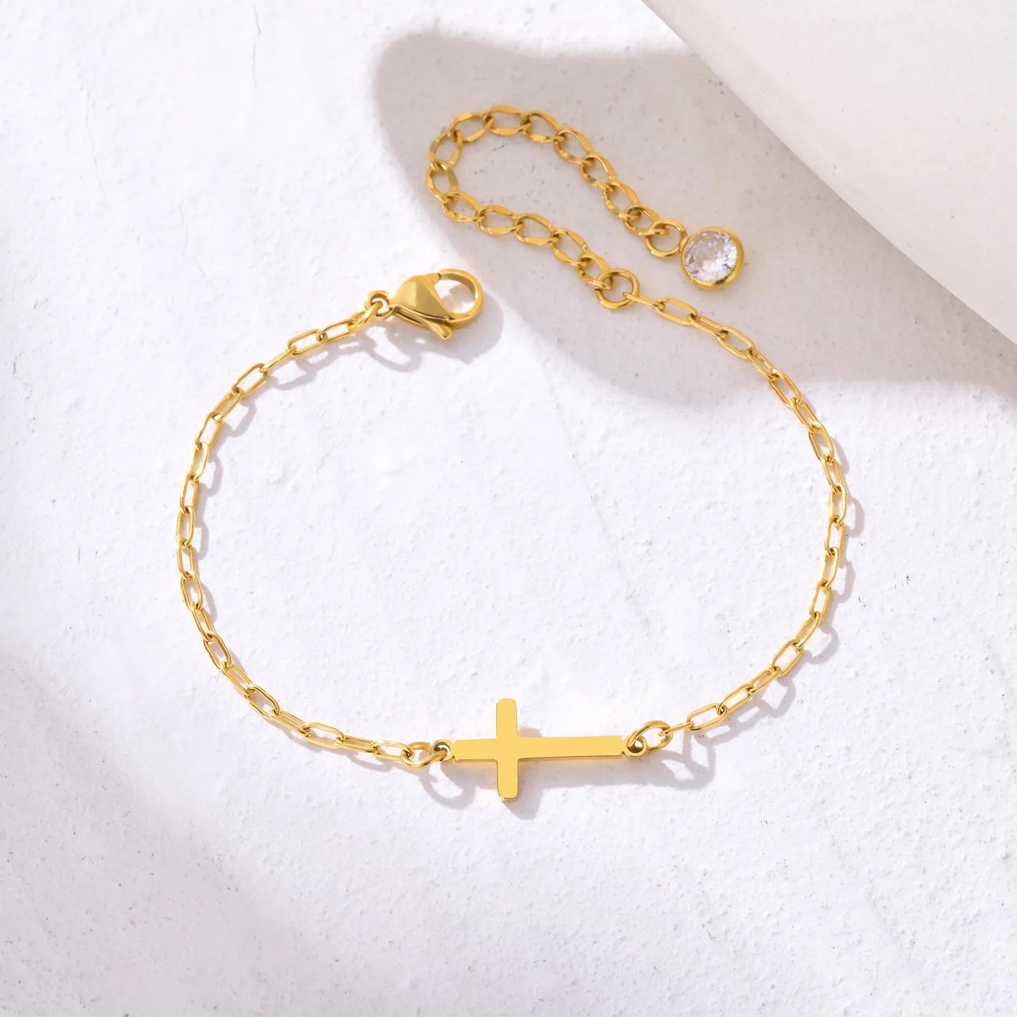Maisie Stainless Steel Bracelet Cross with Zircon Tail