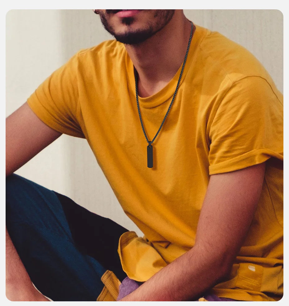 Initial Bar Necklace for Men Black Colour