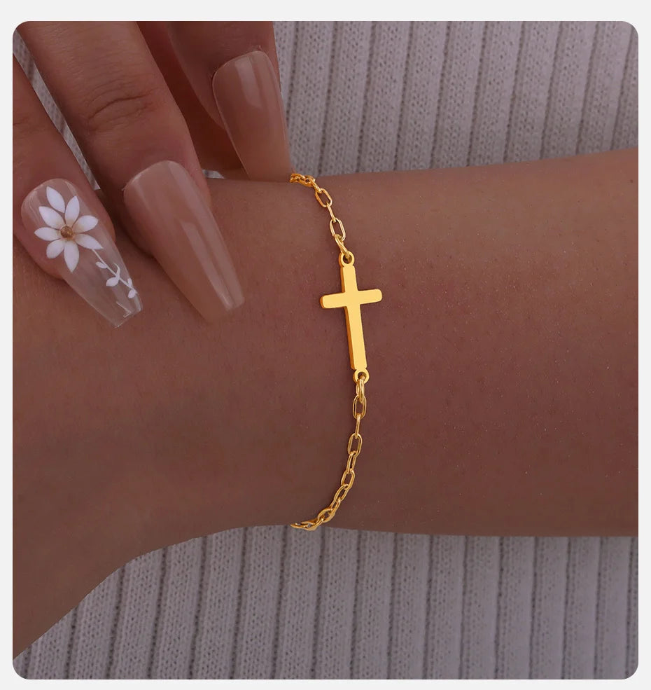 Maisie Stainless Steel Bracelet Cross with Zircon Tail