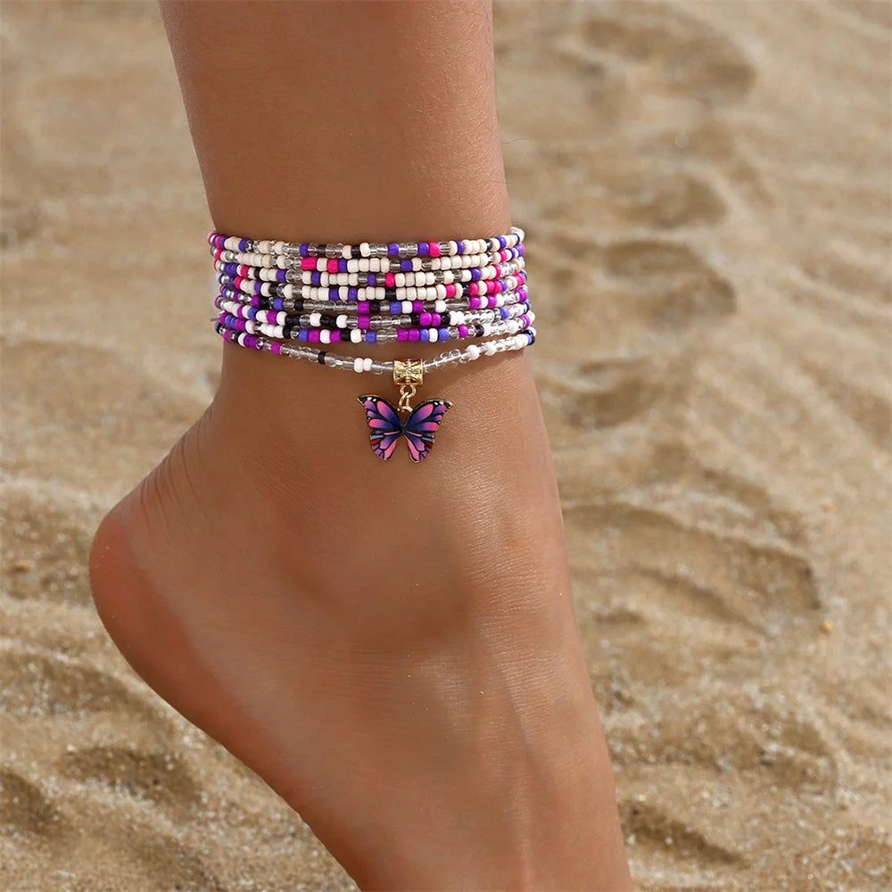 Purple Butterfly Pendant Anklet