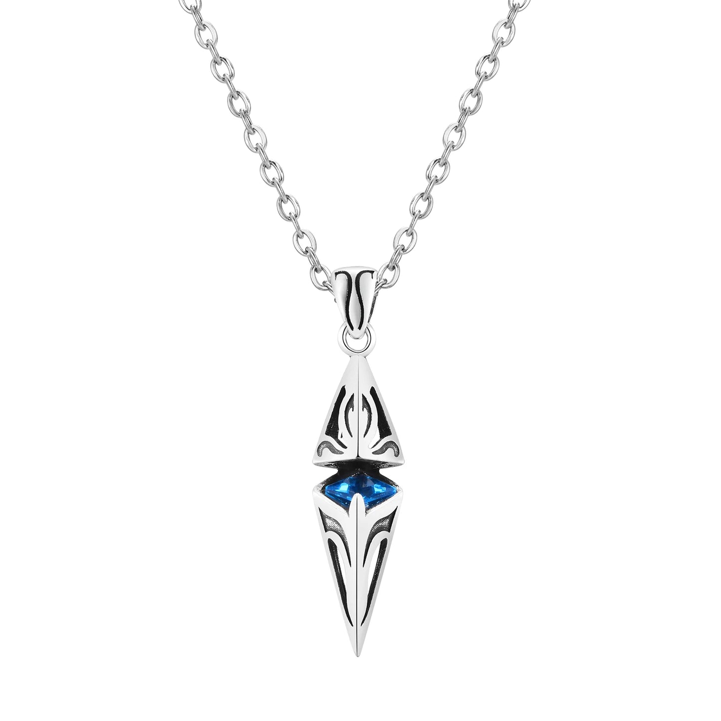 Poseidon Blue Stone Necklace for Men Stainless Steel