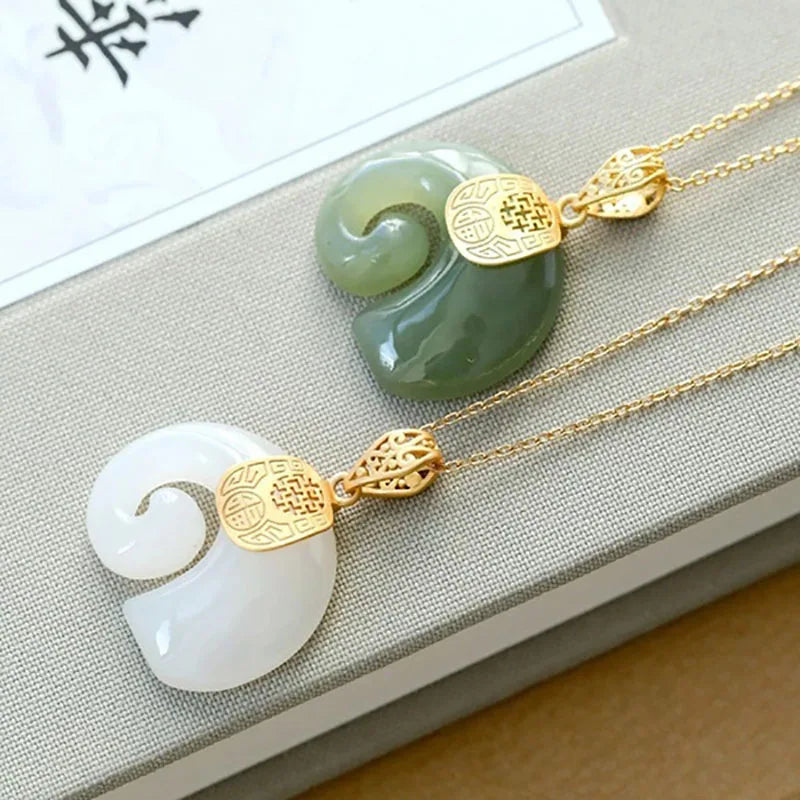 Sheena Natural Stone Jade Elephant Pendant 18K Gold Plated Chain