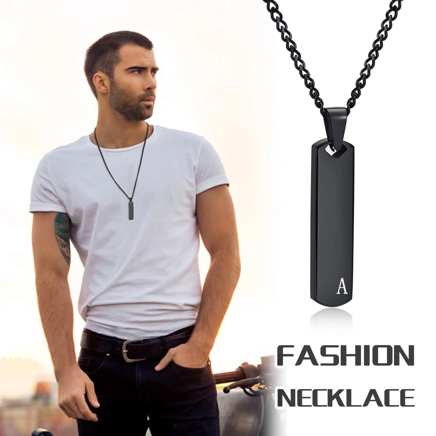 Initial Bar Necklace for Men Silver Colour